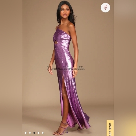 Nwt Lulu's Pink Sequin One-Shoulder Cutout Mermaid Maxi Dress - Picture 6 of 14